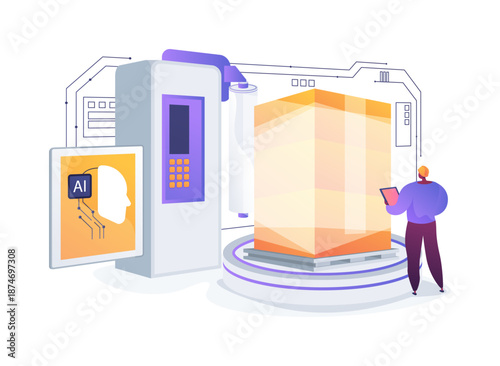Robotic Pallet Wrap Machine abstract concept vector illustration.