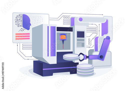 CNC Robotic Integration abstract concept vector illustration.