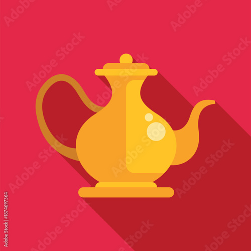 Golden ornate lamp with a long shadow on a red background