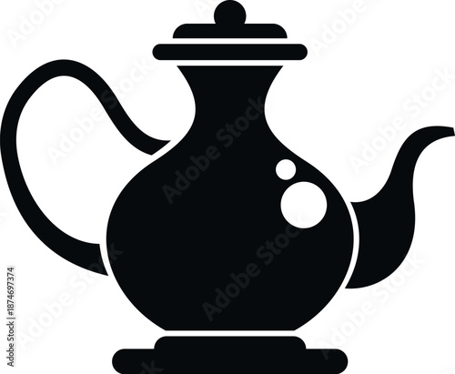 Stylized black silhouette of an ornate teapot or coffee pot on white background