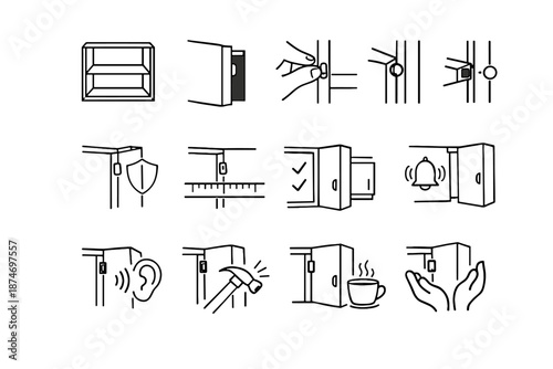 Icons use start clean noise icon protection impact readiness silhouette cabinet furniture
