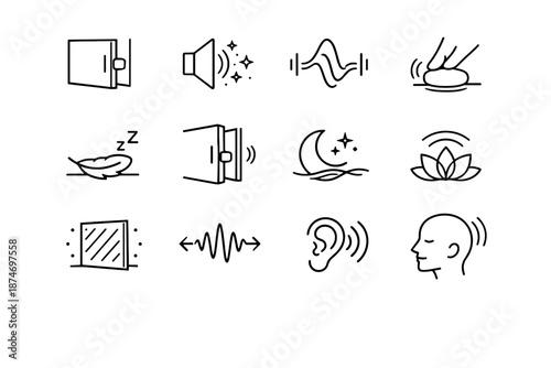 Noise calm minimalist wave sound quiet set acoustic vector comfort reduction icon
