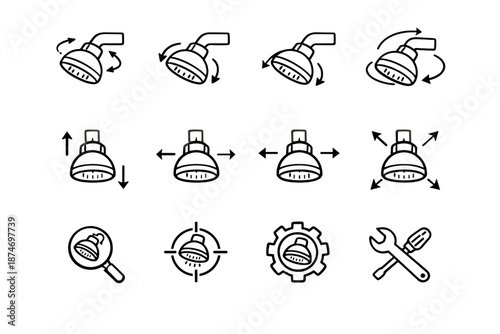 Hardware adjustable calm ball joint silhouette shower icon head vector icons focus