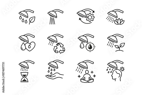 Angle vector set mindful focus calm icon cue alignment sustainability efficiency shower