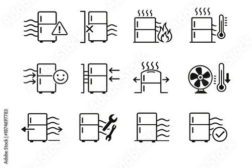 Buildup contact refrigerator icon crossed correction blocked icons heat prevention vector airflow