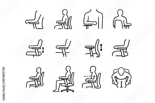 Vector set neutral logic focus alignment posture icon elbow precision ergonomic