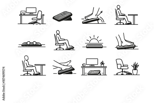 Routine vector ergonomic mindful habits leg start desk icon gentle clarity
