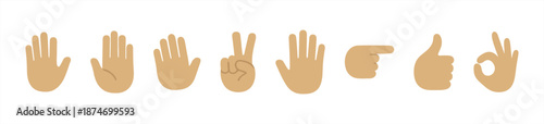 Various hand gestures icons: peace, pointing, thumbs up, ok