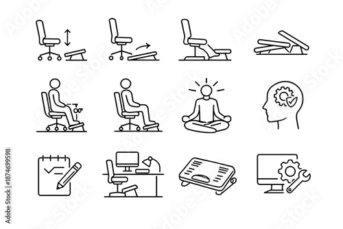 Icon height minimalist seat balanced silhouette chair vector logic setup desk posture