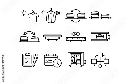 Wardrobe swapping arrows calm planning clothing focus rotation vector icons icon seasonal