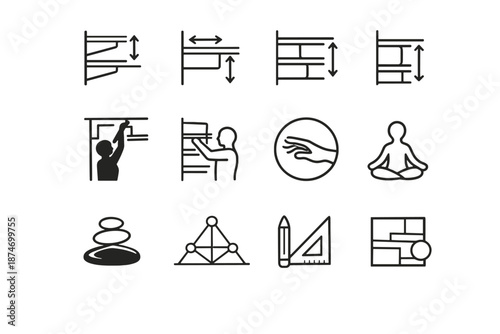 Silhouette icon depth logic relation icons comfort reach spacing wardrobe vector vertical