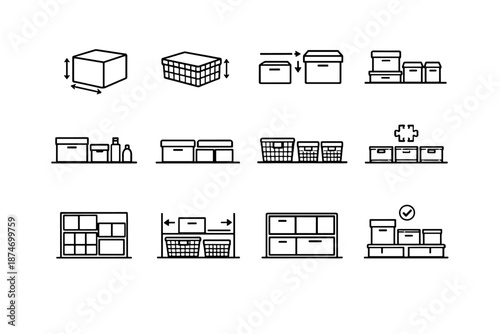 Icon box icons container modular basket minimalist efficiency calm wardrobe silhouettes vector