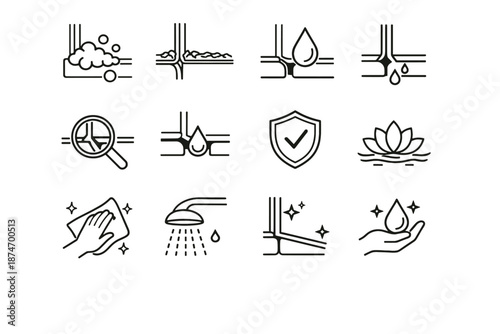 Hygiene logic loss vector shower seal calm icon buildup silhouette prevention