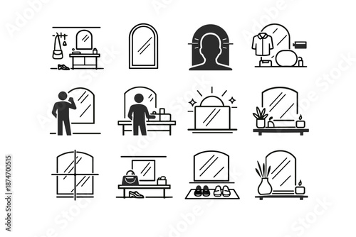 Vector daily placement interior icons entryway structure routine mindful icon readiness minimalist