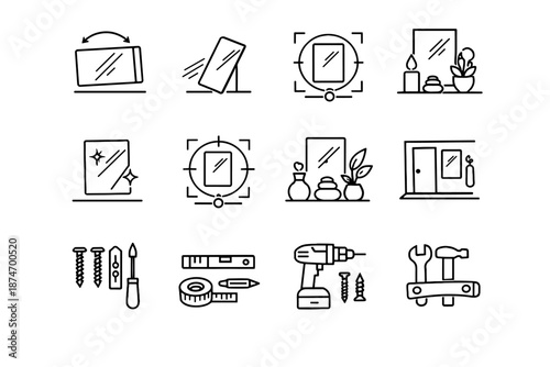 Calm hardware tuning icon logic angled setup entryway icons mirror tilt vector