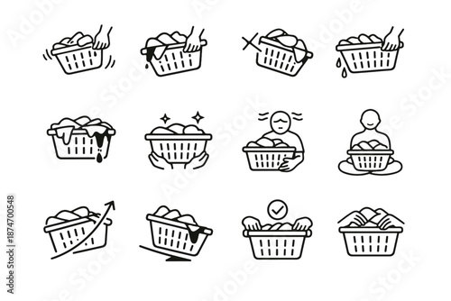 Cue prevention load icons laundry basket awareness risk logic warning vector icon