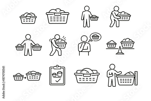 Sizing logic minimalist focus icons silhouettes basket planning calm vector icon carry