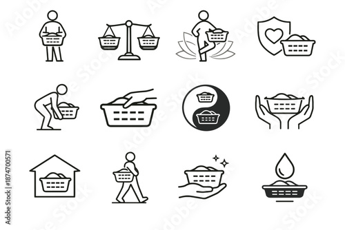 Intentional laundry ease culture set reduced icon vector handling living calm everyday