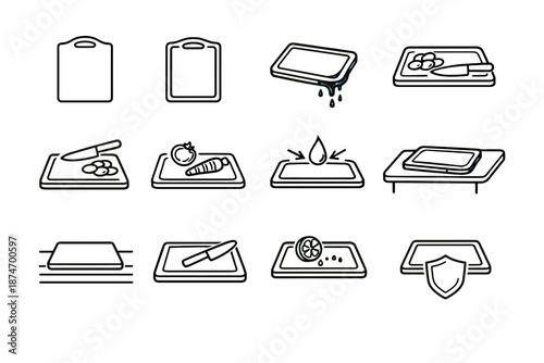 Workspace perimeter mindful containment icon juice kitchen vector set overview cooking spill