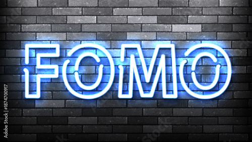 Vector neon sign of FOMO isolated on wall background.