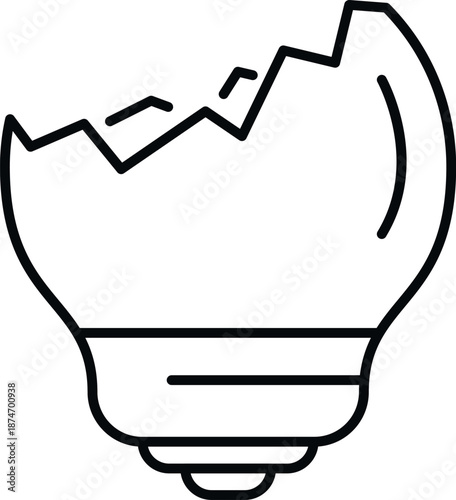 Broken lightbulb displaying concepts of failure, waste, and obsolescence