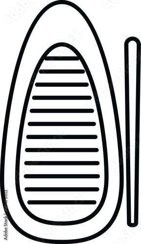 Inflatable dinghy icon displaying an oar alongside in a simple line art style