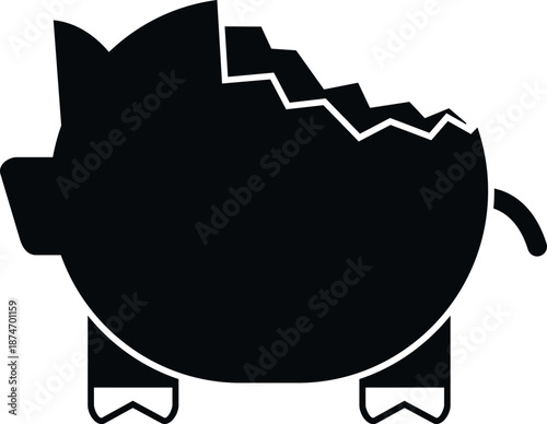 Broken piggy bank silhouette representing financial crisis, bankruptcy, and depleted savings