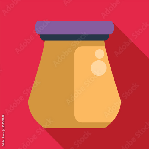 Yellow jar with a purple lid, long shadow, flat design style