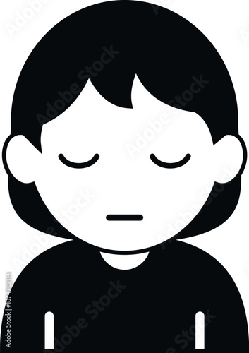 Woman character icon featuring closed eyes and a straight mouth, illustrating a neutral or negative emotion