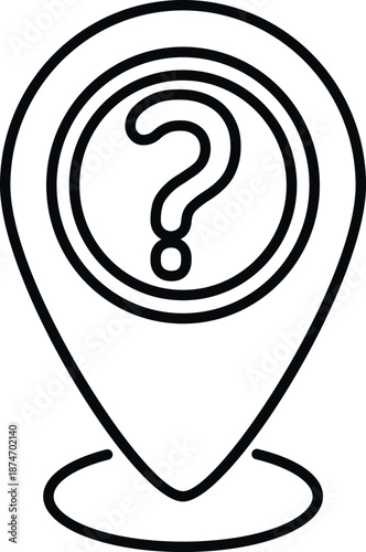 Location pin with a question mark indicating an unknown or problematic point on a map