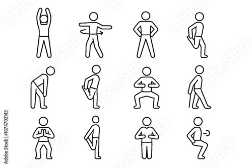 Icon stretch exhale icons rotations morning standing expansion lean flex ankle vector