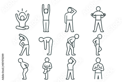 Icons stretch lean icon long vector sunrise morning touch mobility opener shoulder