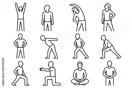 Icon mobility hip icons stretch step arm morning ankle opener forward vector