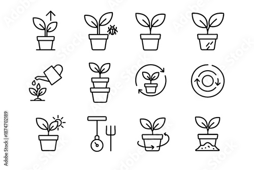 Houseplant growth residue exposure icon vector set mix tool plant leaf safe