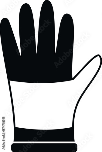 Work or cleaning glove providing safety and protection, rendered as a simple black vector icon