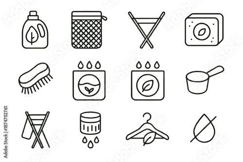 Mode hanger brush eco delicates laundry stain sleeve tool ladder icon vector