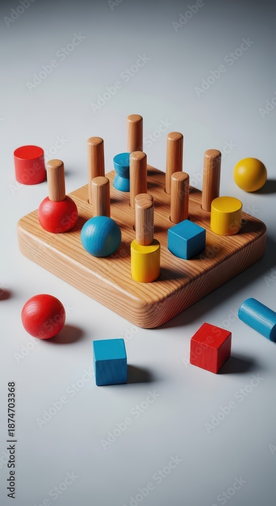 Obraz premium Wooden rehabilitation tool on a plain surface designed for physical therapy exercises emphasizing fine motor skills and grip strength recovery, clinic, support, fine motor skills