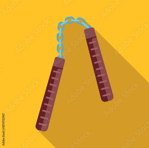 Nunchaku weapon used in martial arts and self defense featuring flat design