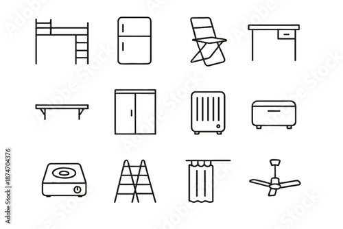 Mini ceiling vector icon chair fridge home storage tiny divider bed fan