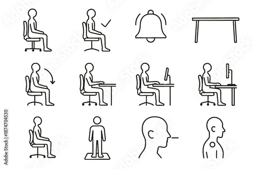 Healthy forearm height reset shoulder alignment icons icon vector posture arm desk