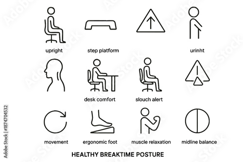 Movement vector icons triangle alert posture neck icon support slouch cue healthy