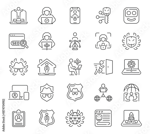 Account icons set: editable line icons. outline, user, profile management graphics