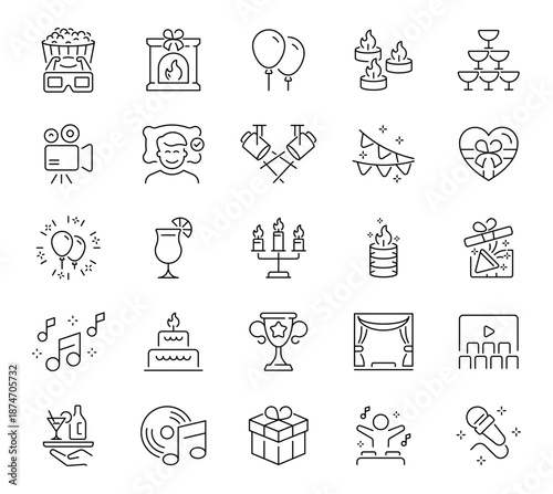 Cultural event icons set. editable line icons, outline, festival, celebration symbols