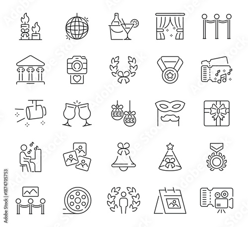 Cultural event icons set. editable line icons, outline, festival, celebration symbols
