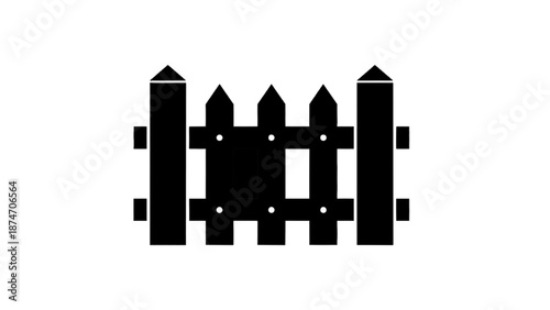 Vector illustration of black picket fence icon, a traditional garden barrier on transparent background