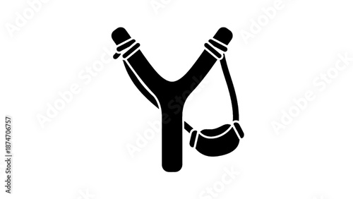 Vector illustration of a classic wooden slingshot, a simple toy or weapon, on transparent background