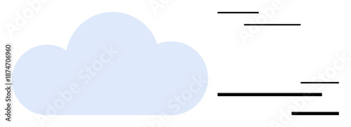 Digital communication, data transfer, technology services, speed, cloud storage, networking. Minimalist cloud icon with speed lines. Digital communication and data transfer themed concept