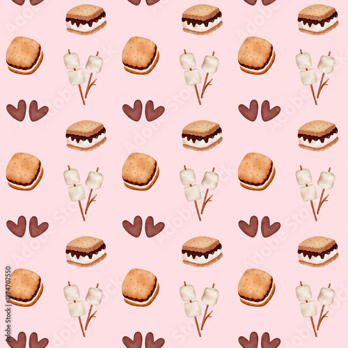 S'more Cookies and Murshmallow Watercolor Design on Pale Pink