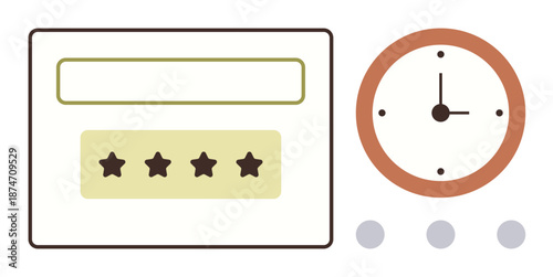 User feedback, time management, rating systems, online review, productivity, interface design. Input box, star rating and clock icon are . User feedback and time management concept