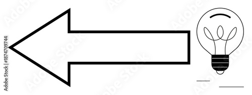 Creativity, problem-solving, innovation, decision-making, guidance, business planning. A left-pointing arrow next to a light bulb. Creativity and problem-solving concept